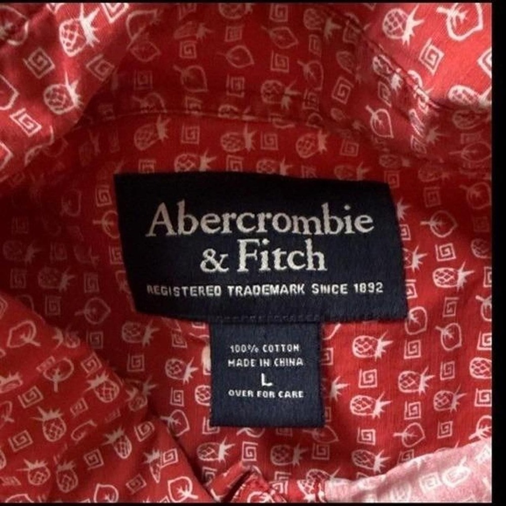 Abercrombie‎ & Fitch Mens Red Pineapple Tropical Print Short Sleeve Shirt Large - Picture 3 of 6